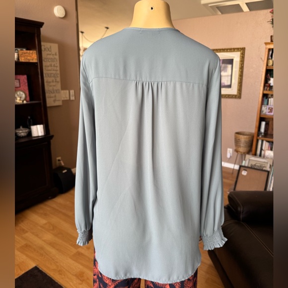 Pleione grayish/blue long sleeve Vneck blouse-size M - Picture 2 of 9